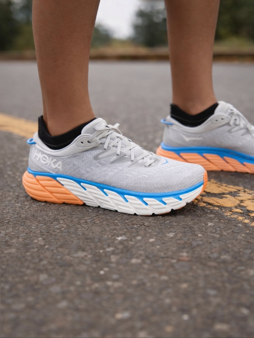 HOKA Gaviota 4 Running Shoes Harbor Mist Nimbus Cloud Blue Peach 12.5